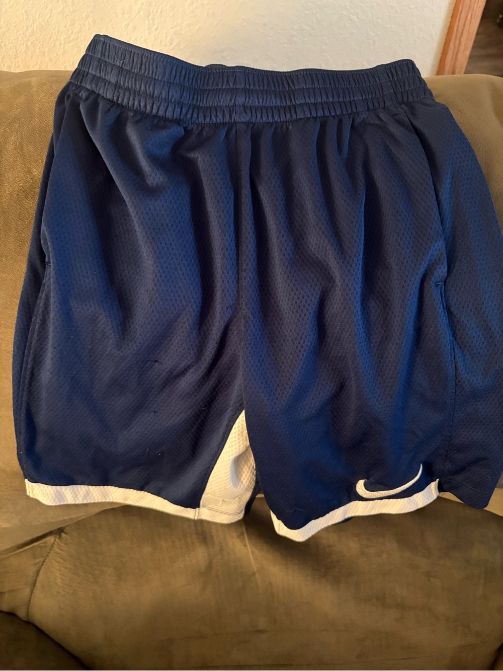 Nike Men's Navy Blue Athletic Mesh Shorts with White Trim